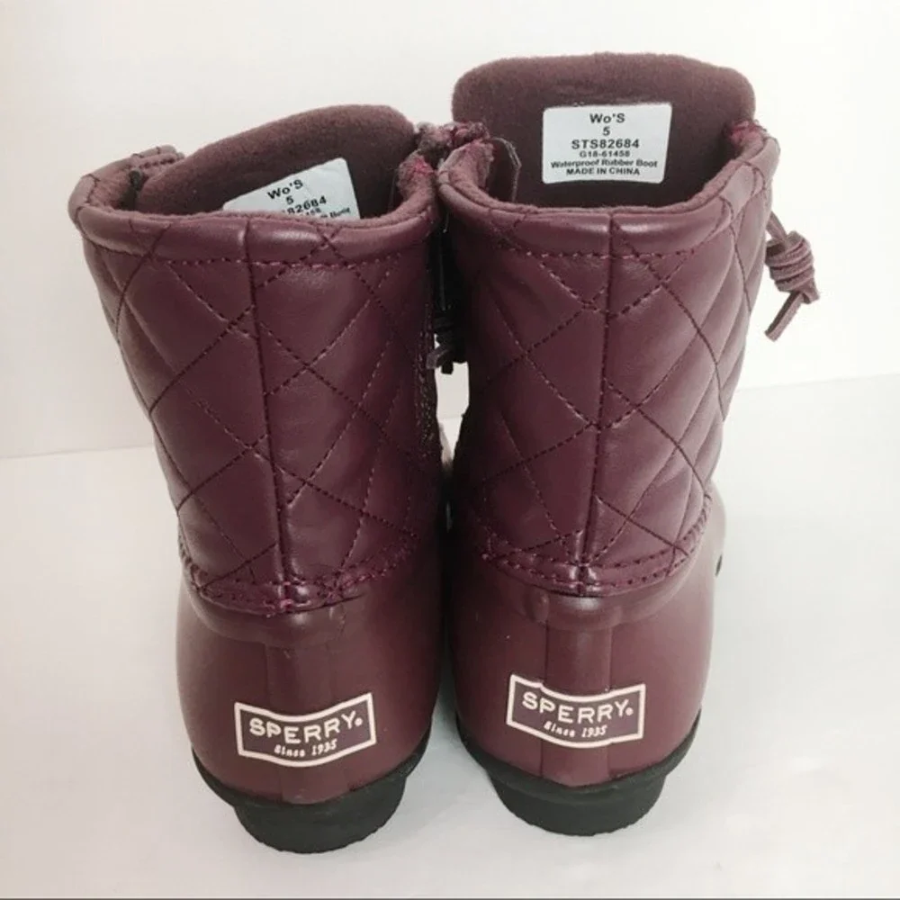 Sperry Womens Size‎ 5 Saltwater Quilted Red Wine Burgundy Duck Boots Rain Snow
